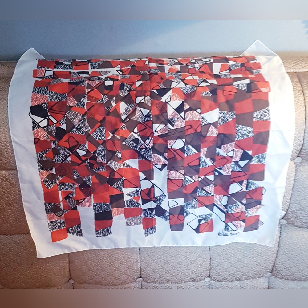Patricia Dumont Women's Scarf Made in Italy Geometric Orange White and Black